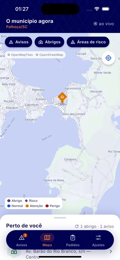 O município agora: mapa com avisos, abrigos e áreas de risco